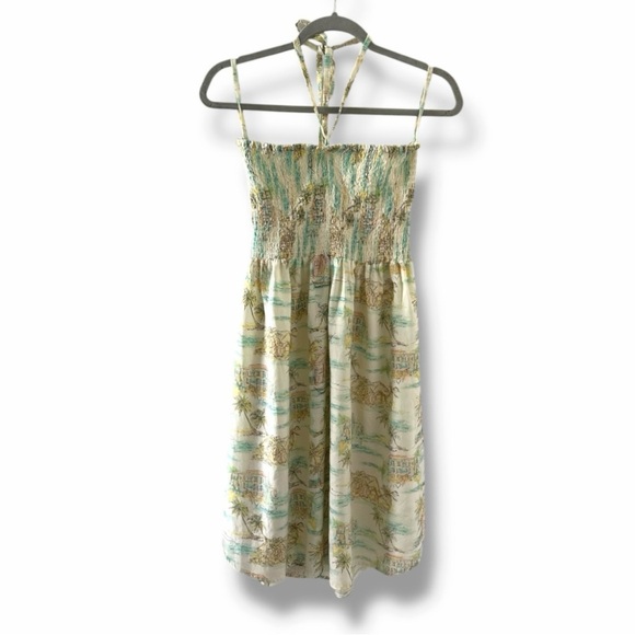 Raya Sun Pastel Yellow Halter Tropical Patterned Sundress Women’s Size XL Summer - Picture 1 of 16